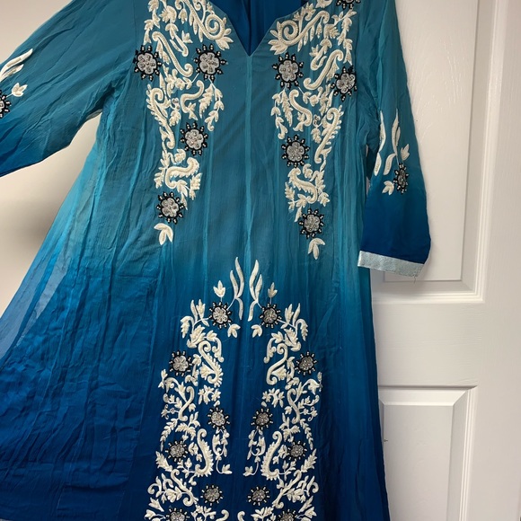 Blue ombré Pakistani Maxi dress frock EUC - Picture 2 of 8
